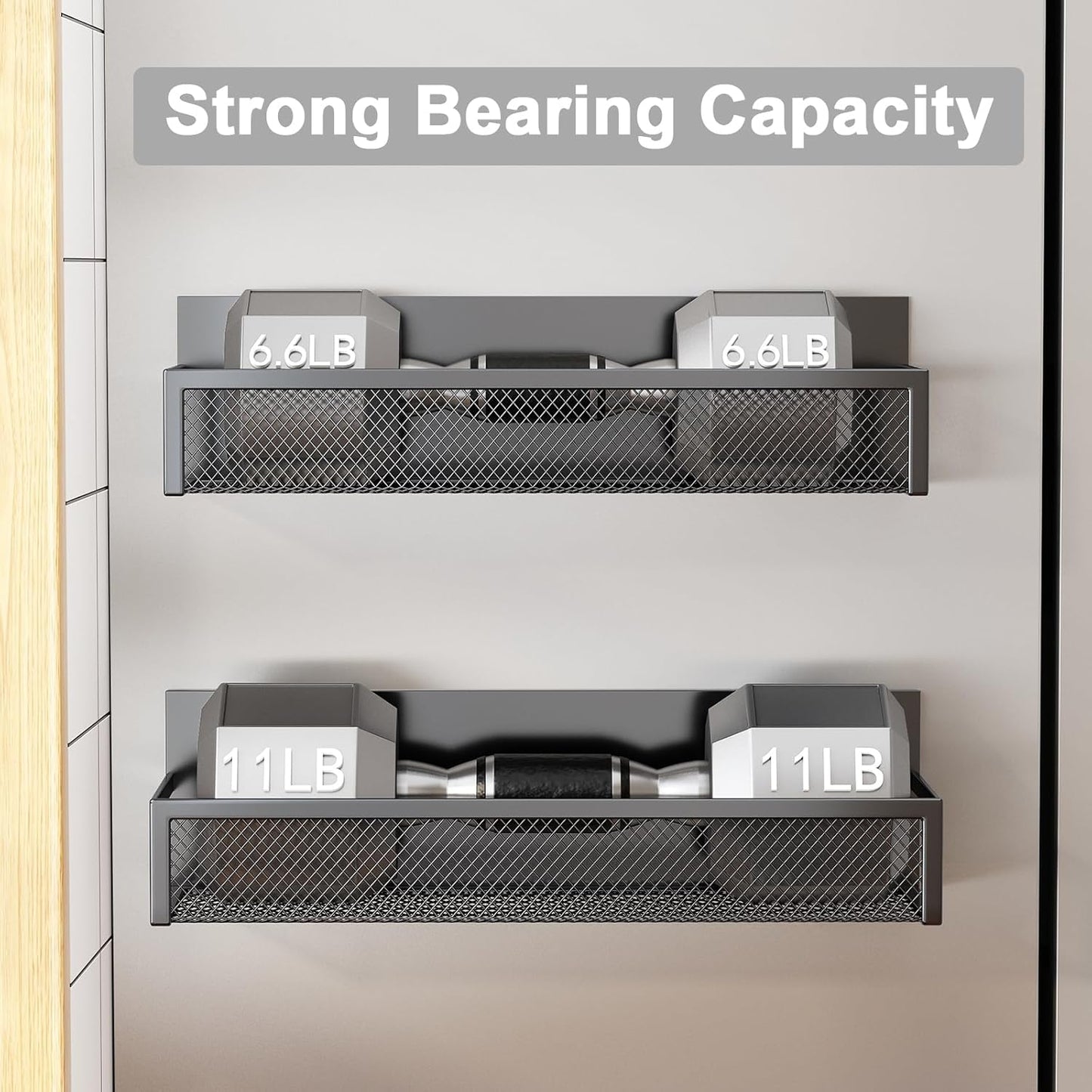 Magnetic Spice Rack for Refrigerator, 2 Pack Magnetic Shelf, Fridge Magnet Organizer with Moveable 4 Hooks, Magnetic Fridge Shelf for Kitchen Organization and Storage