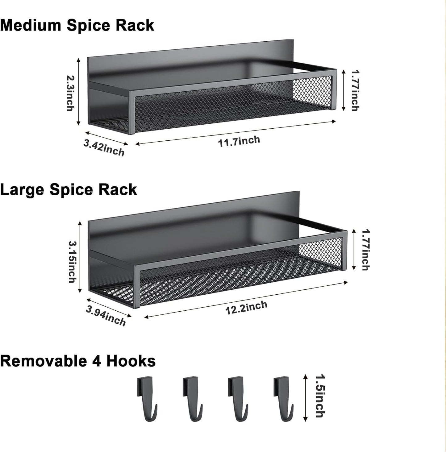 Magnetic Spice Rack for Refrigerator,  2 Pack Magnetic Shelf, Fridge Magnet Organizer with Moveable 4 Hooks, Magnetic Fridge Shelf for Kitchen Organization and Storage
